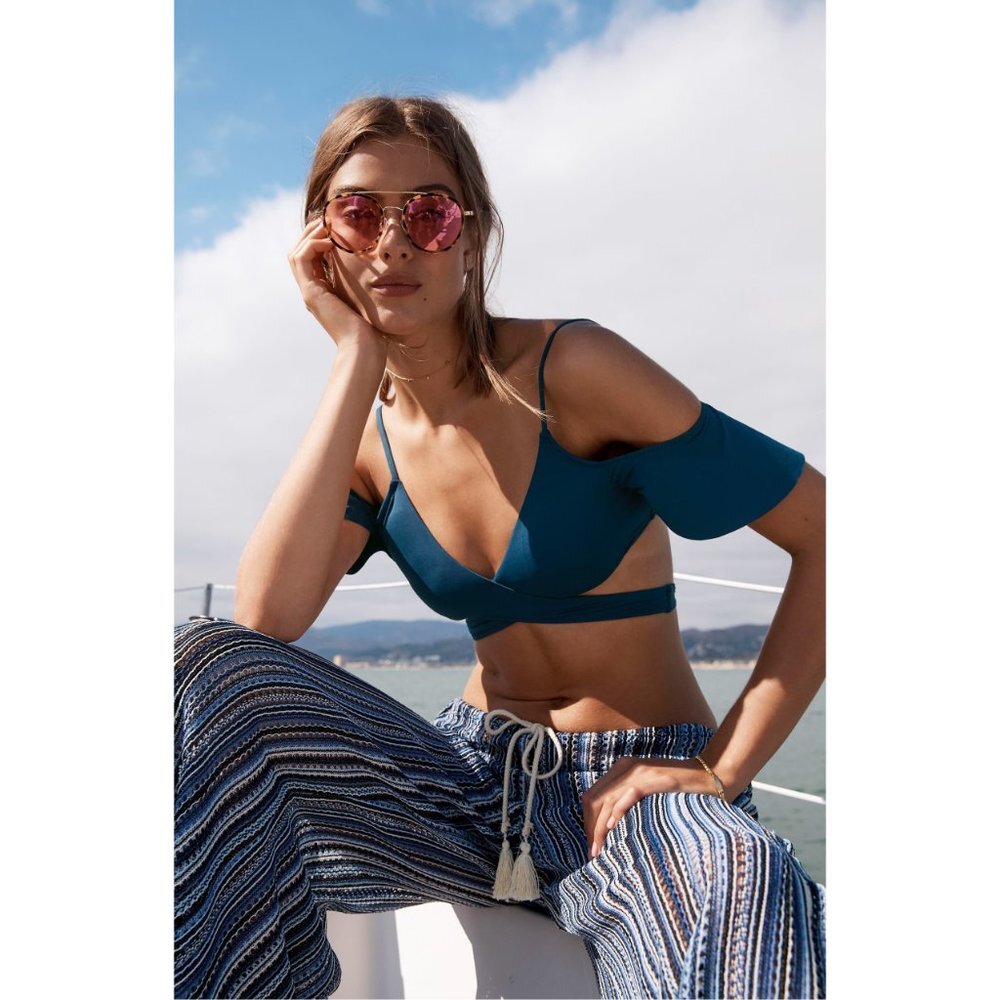 NWT Becca Pierside Blue Flyaway Coverup Pants Lg